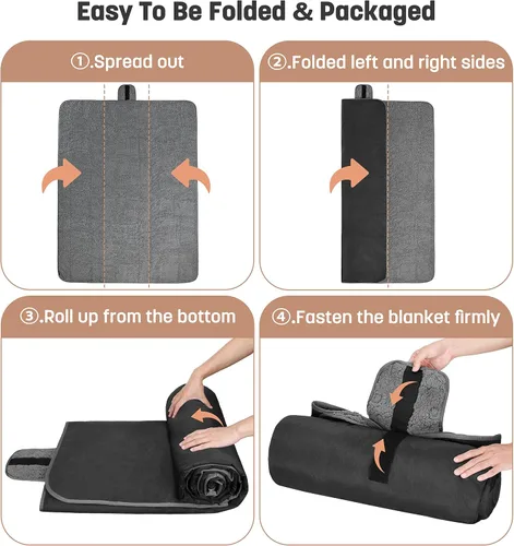 Vista 6 de Tirrinia Manta impermeable para exteriores con forro sherpa, resistente al viento, triple capa, cálida y cómoda, plegable para camping, estadio