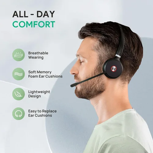 Vista 5 de Yealink WH62 Dual UC DECT Auriculares inalámbricos, 525 pies de largo alcance, auriculares de trabajo con base, 2 micrófonos con cancelación