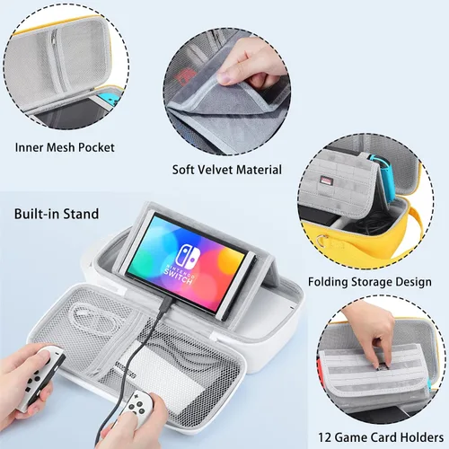 Vista 5 de Pokemon Eevee Carrying Case for Nintendo SwitchSwitch OLED - Portable Hard Shell Travel Protective Pouch with Mesh Pocket, Shoulder Strap and 12