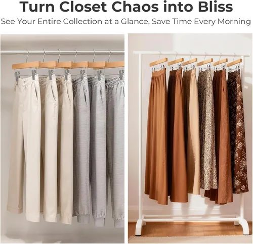 Vista 6 de HOUSE DAY Perchas de madera para pantalones con clips, perchas de madera maciza de loto de lujo, gancho resistente y antioxidante para pantalones