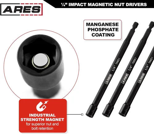 Vista 3 de ARES 27008 - Juego de brocas magnéticas de tuerca de impacto de 1/4 de pulgada, longitud de 6 pulgadas, juego de tuercas de grado de impacto