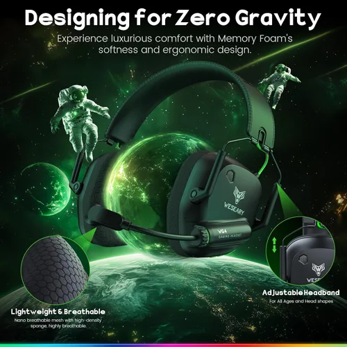 Vista 8 de Auriculares inalámbricos para juegos de 2.4 GHz para PC, PS5, PS4, Switch y Mac, auriculares para juegos de doble modo con Bluetooth 5.4, latencia