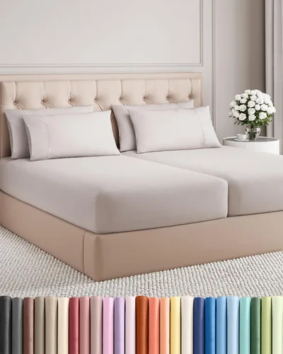 Vista 120 de Juego de sábanas Split King de 7 piezas, sábanas transpirables y refrescantes, sábanas de hotel, bolsillos profundos, ajuste fácil, suaves y sin