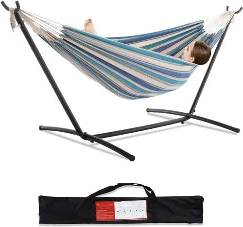 Vista 25 de PNAEUT - Hamaca resistente doble con soporte de acero, para 2 personas, ahorra espacio, para jardín, patio, exterior, capacidad de 450 libras