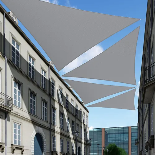Vista 11 de Tang toldo de sol, velas de sombra 180GSM HDPE Equilateral Triángulo Permeable Toldo estándar comercial personalizable, Beige