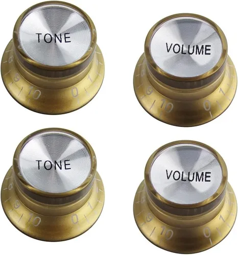 Vista 7 de FLEOR Juego de perillas de control de velocidad 2T2V de plástico ámbar estilo sombrero estilo guitarra perillas para guitarra eléctrica estilo LP