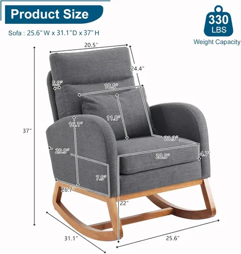 Vista 26 de VINGLI Teddy - Mecedora de forro polar para asiento bajo, silla tapizada para cuarto de bebé, con bolsillos laterales, sillón decorativo