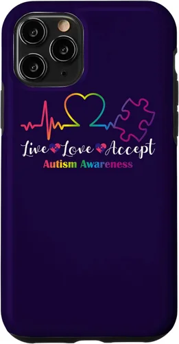 Vista 28 de Funda para iPhone 13 Pro Max Live Love Acept Autismo Concientización ECG Línea de Pulso Autismo Mamá