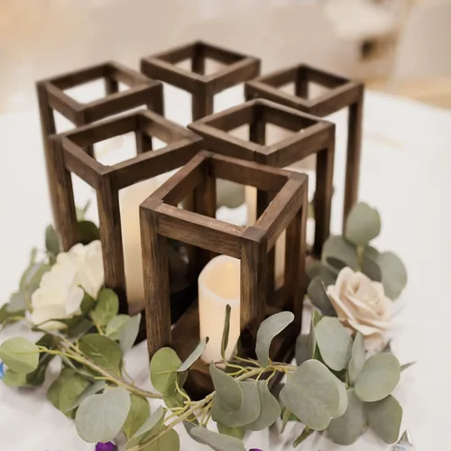 Vista 7 de Centro de mesa de farol de boda, juego de 2 decoración rústica de mesa de boda, decoración de granja, portavelas de madera, regalo de bodas