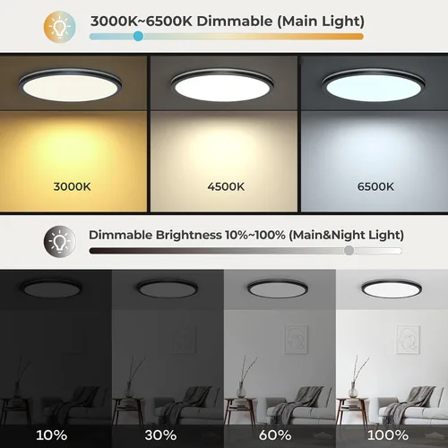 Vista 3 de Matane Lámpara de techo LED de 12 pulgadas con control remoto, luz nocturna cálida de 2000 K, ajustable de 3000 K-6500 K, luces de techo de bajo