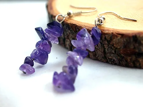 Vista 39 de Aretes colgantes de piedra pulida natural, cortos, colgantes, pequeños, ligeros, para uso diario, cristal real auténtico, rojo, azul, marrón, tono