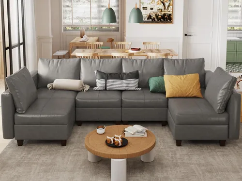 Vista 24 de EASE MOOSE Sofá Seccional Modular en Forma de U con Almacenamiento, Sofá Seccional de Piel Sintética para Sala de Estar, Negro