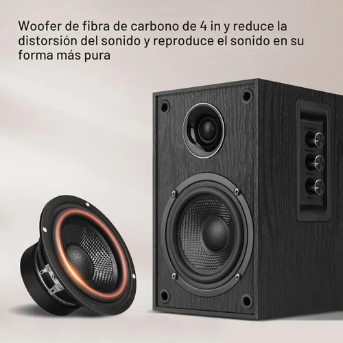Vista 3 de Elimavi Powered Bluetooth Bookshelf Speakers, 4" Carbon Fiber Woofer, Black Negro