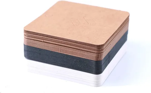 Vista 4 de Broche de papel kraft de 100 piezas, tarjetas con broche cuadrado, soporte para exhibir tarjetas, aretes marrones, etiqueta para vender joyas