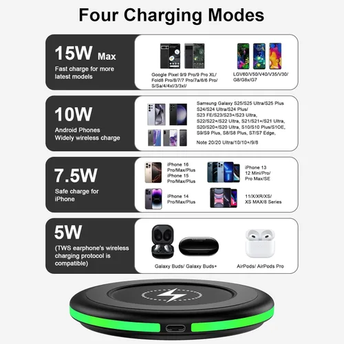 Vista 7 de Cargador inalámbrico para Samsung con almohadilla de carga rápida, cargador de teléfono inalámbrico para estación de carga Android, compatible