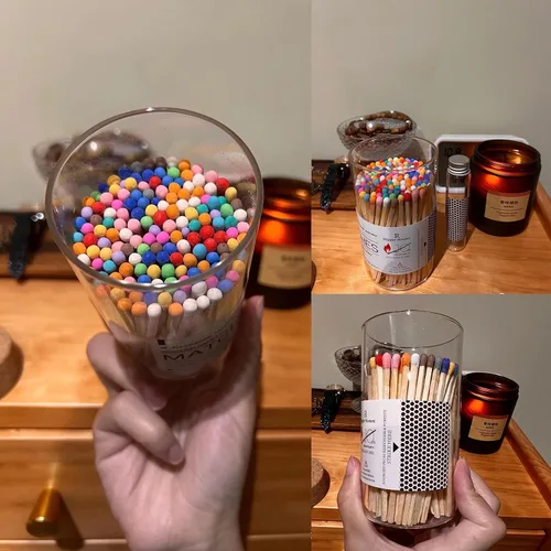 Vista 4 de 100 fósforos decorativos de arcoíris de 3 pulgadas, fósforos de seguridad de madera largos de lujo premium para velas con Match Striker