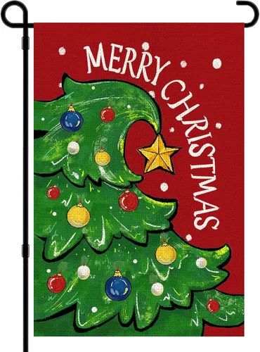 DIYDEC Bandera de jardín de Navidad de 12 x 18 pulgadas, bandera de doble cara para árbol de Navidad para patio, decoración de temporada de invierno