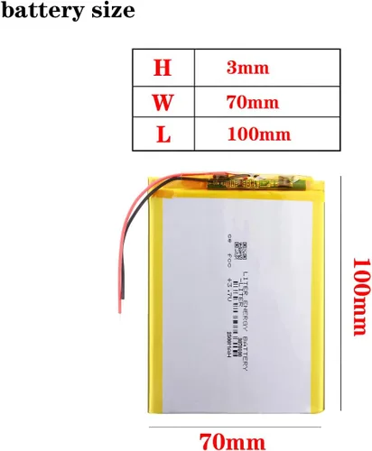 Vista 2 de Batería recargable del ion del polímero de litio del litro 3.7V 2500mAh 3070100 Lipo con dos líneas