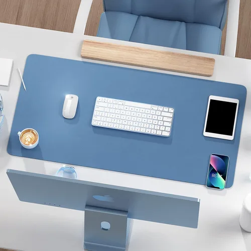 Vista 6 de Crenovo - Almohadilla de escritorio antideslizante, 35.4 x 15.7 pulgadas, de piel sintética, impermeable, grande, para mouse, de doble cara