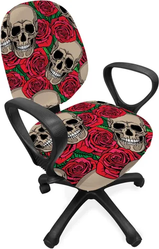 Vista 34 de Ambesonne Funda para silla de oficina Eiffel, patrón de lunares con torre Eiffel incompleta y corazones románticos, funda elástica decorativa