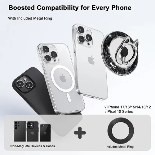 Vista 2 de Soporte magnético de anillo de teléfono para MagSafe, [rotación flexible de 360°], soporte de agarre magnético para anillo de dedo, apto para iPhone