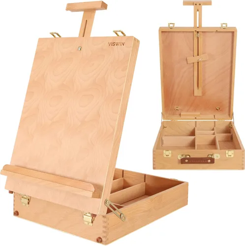 VISWIN Caja de caballete de mesa extragrande, con capacidad para lienzo de hasta 29 pulgadas, caja de bocetos portátil de madera de haya con caja de