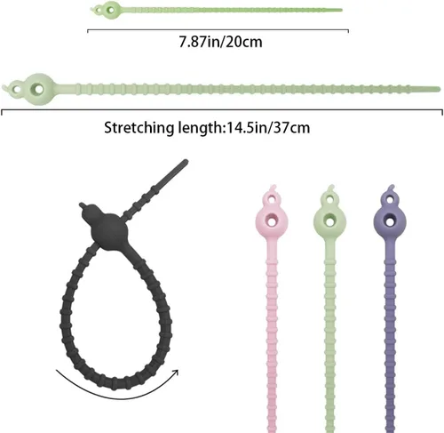 Vista 5 de 16 bridas de silicona reutilizables, multiusos, correas de cable de doble bloqueo, organizador de cables, para el hogar, oficina, cocina, escuela