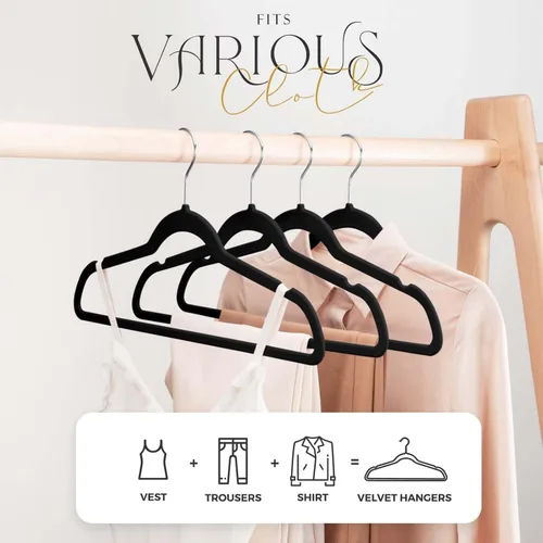 Vista 3 de HOUSE DAY Perchas de terciopelo de alta calidad para ropa antideslizantes, de fieltro flocado, resistentes, duraderas, para abrigos y trajes