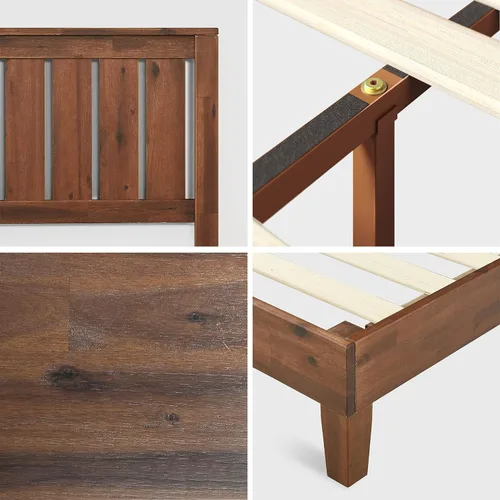 Vista 5 de Cama plataforma de madera sólida de lujo Zinus 12 pulgadas con cabecero de cama/no necesita resortes/soporte de madera con listón/acabado expreso