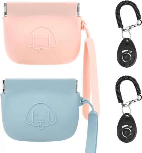 Vista 7 de WALLFID Bolsa de silicona para golosinas de perro, cierre automático, con clicker de entrenamiento para mascotas, bolsa para caminar para perros