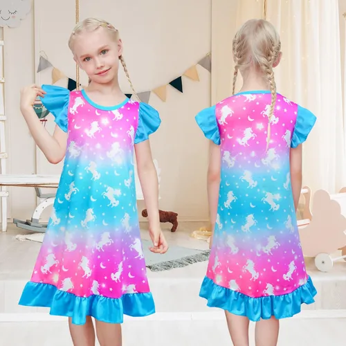 Vista 6 de 2 camisones para niñas, pijamas de unicornio de princesa, camisón de dormir para niños y niñas pequeñas