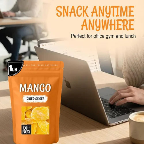 Vista 4 de Oh! Nuts Mango seco – 1 libra – Rebanadas de frutas secas – Menos azúcar añadido – Bocados de frutas deshidratados – Empaquetado en bolsa de cierre