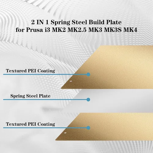 Vista 2 de IdeaFormer - Hoja de acero con resorte PEI texturizado de doble cara para Prusa i3 MK2 MK2.5 MK3 MK3S MK4, placa de construcción PEI flexible