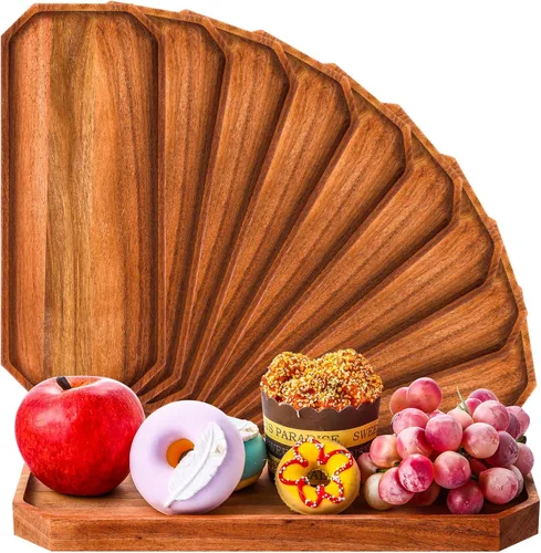 Dandat Paquete de 12 platos de madera de acacia para servir de 12 x 5 pulgadas, bandeja rústica rectangular para charcutería, plato de queso para