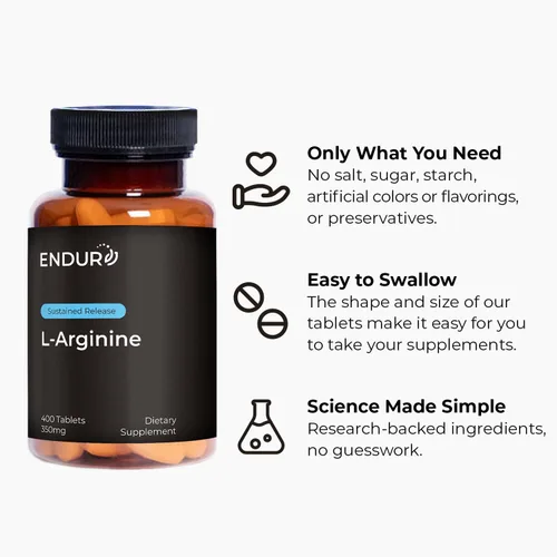 Vista 5 de Endurance Products L - Arginina - Suplemento dietético de liberación sostenida de 350 mg para una absorción óptima - Precursor de óxido nítrico*