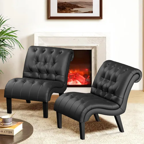 Vista 9 de Yongqiang Silla decorativa para dormitorio, sala de estar, moderna silla esquinera tapizada con botones y sin brazos con patas de madera