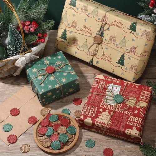 Vista 6 de Kosiz 100 calcomanías autoadhesivas de cera de Navidad de 1.18 pulgadas Multicolor