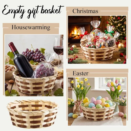 Vista 4 de Sintuff Paquete de 10 cestas tejidas redondas de bambú, cestas de regalo de mimbre, bayas, pan de frutas, cestas vacías para servir alimentos