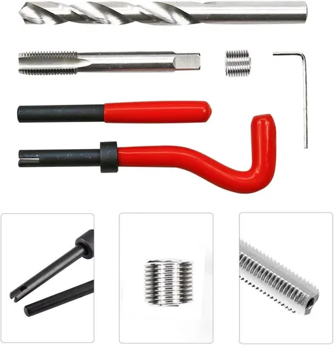 Vista 3 de Kit de reparación de roscas, M12 x 0.059 in Kit de inserción de reparación de rosca métrica compatible con herramientas de mano para reparación