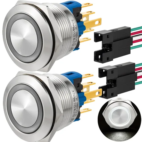 Vista 12 de Interruptor de botón con pestillo de 0.866 in 7/8 pulgadas, 24 V CC/CA SPDT de encendido y apagado, impermeable, IP67, acero inoxidable 304 con Azul