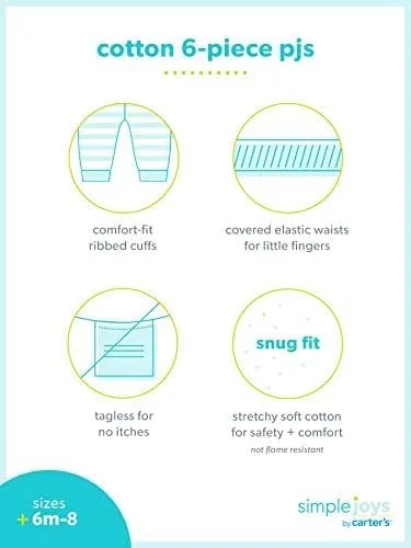 Vista 2 de Simple Joys by Carter's Conjunto de pijama de algodón ajustado de 6 piezas para bebés, niños pequeños y niñas
