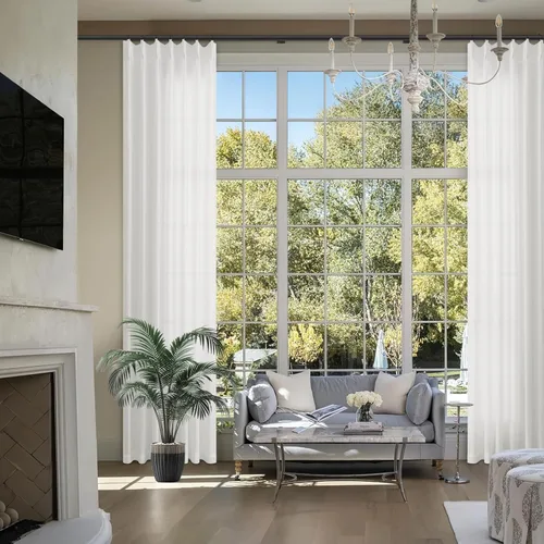 Vista 14 de Cortinas extra largas con pliegues de lino taupe beige de 132 pulgadas de largo para sala de estar con techo alto, dormitorio, cortinas de ventana