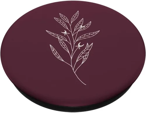 Vista 2 de Delicado diseño bohemio de hojas botánicas, color burdeos oscuro, ciruela, PopSockets intercambiables PopGrip