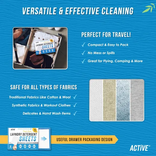 Vista 3 de Hojas de detergente para ropa ecológicas paquete de 80 cargas hoja de lavadora de ropa sin líquido tira de lavandería de viaje sin residuos fórmula