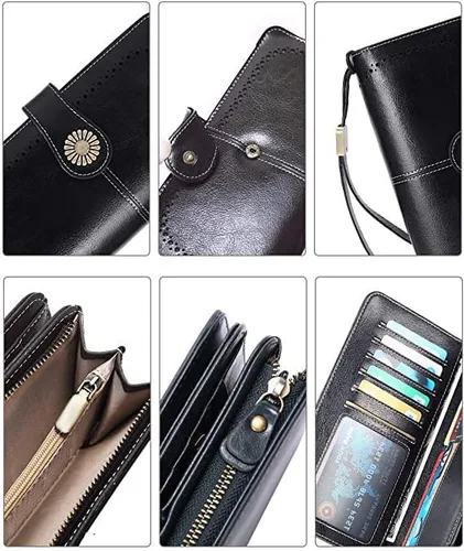 Vista 4 de Large Capacity RFID Blocking Genuine Leather Wallets for Women with Wristlet Trifold Ladies Billfold with Zipper by UMODE