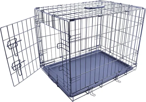 Jaula para perros duradera y plegable de alambre metálico con bandeja, puerta individual, 24 x 16.7 x 19 pulgadas, negro