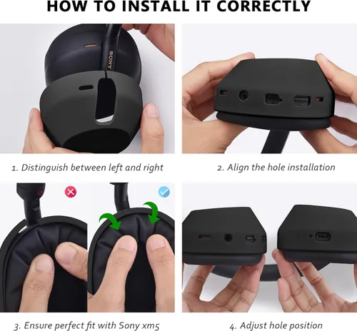 Vista 3 de Funda de silicona para Sony WH-1000XM5, Sony xm5 Wireless Headphones Funda protectora, color negro