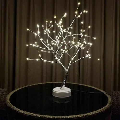 Vista 5 de Lxcom Lighting Luces LED de rama, 108 LED, ramas de árbol de alambre de cobre plateado, árbol de mesa LED bonsái, funciona con pilas, con Blanco