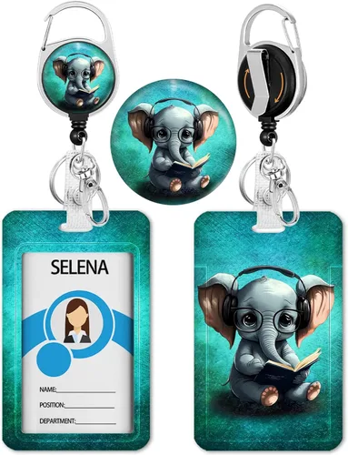 Vista 30 de Portatarjetas con carrete retráctil, funda negra para tarjetas de identificación para niñas con clip de mosquetón, resistente, cubierta protectora