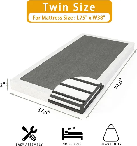 Vista 2 de LUMUNANCE Base de colchón Twin Box Spring de 3 pulgadas, perfil bajo, tamaño individual, con cubierta de tela, fácil montaje